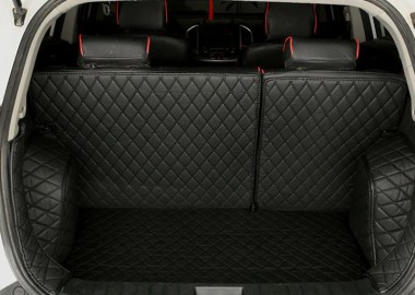 Outlet Black and Black Stitching Full Cover Luxury Leather Diamond Trunk Car Mats