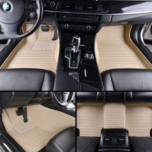 Outlet Beige Luxury Leather Stripe Car Floor Mats Outlet Beige Luxury Leather Stripe Car Floor Mats