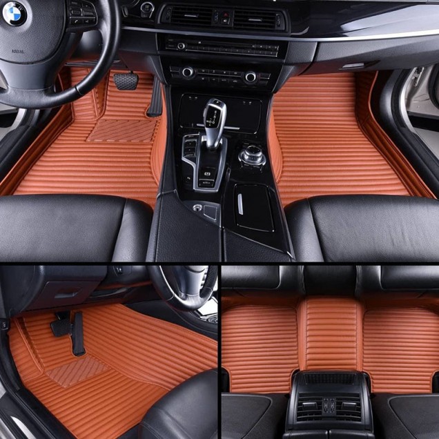 Outlet Brown Luxury Leather Stripe Car Floor Mats Outlet Brown Luxury Leather Stripe Car Floor Mats