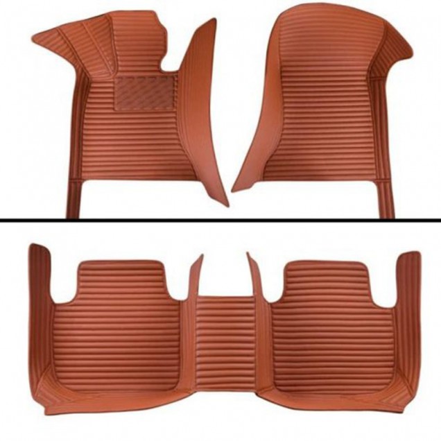 Outlet Brown Luxury Leather Stripe Car Floor Mats Outlet Brown Luxury Leather Stripe Car Floor Mats