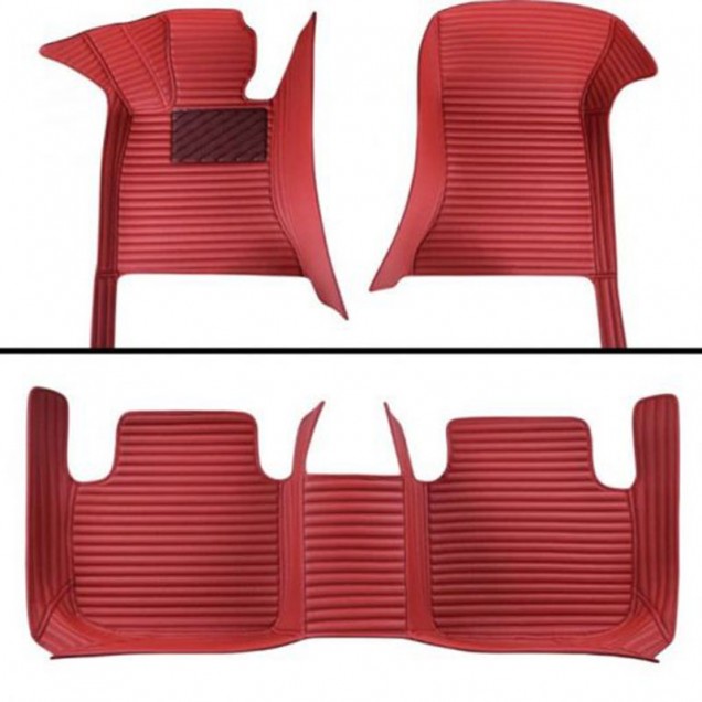 Outlet Maroon Luxury Leather Stripe Car Floor Mats