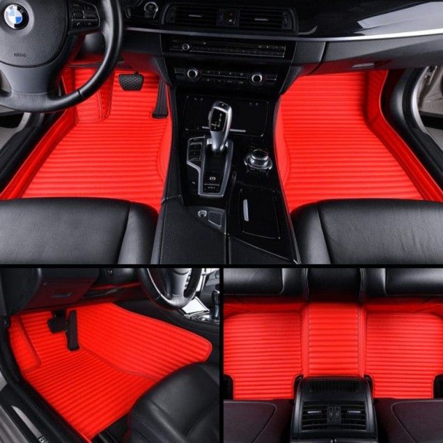 Outlet Red Luxury Leather Stripe Car Floor Mats Outlet Red Luxury Leather Stripe Car Floor Mats
