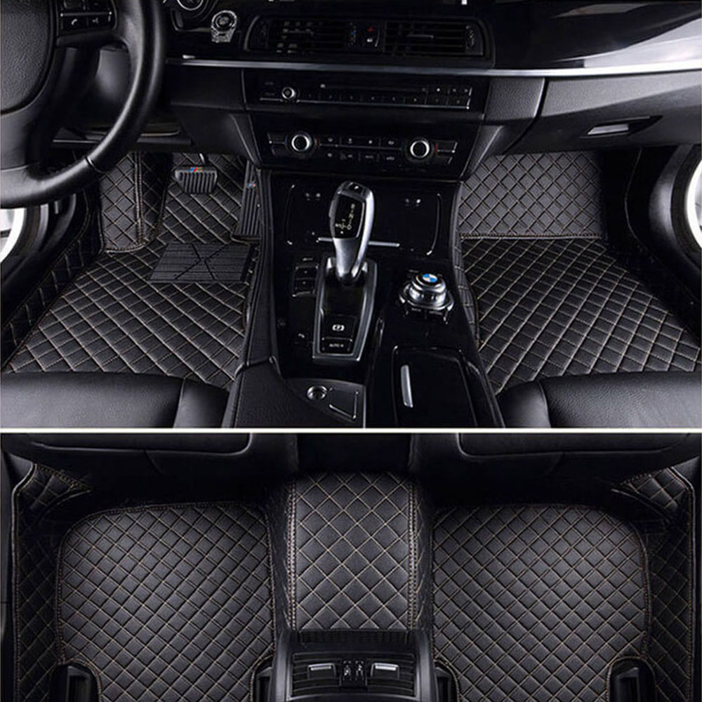Outlet Black and Beige Stitching Luxury Leather Diamond Car Mats