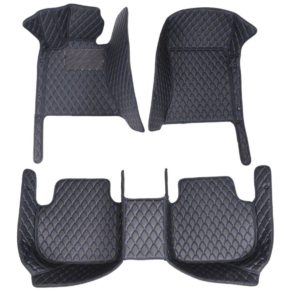 Black and Blue Stitching Luxury Leather Diamond Car Mats for Smart Fortwo