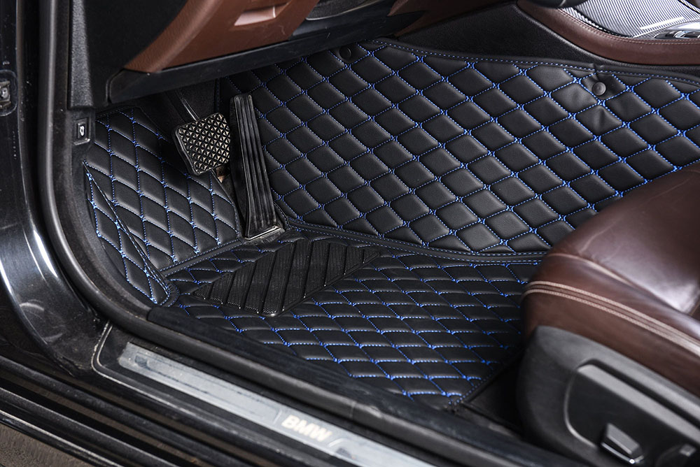 Outlet Black and Blue Stitching Luxury Leather Diamond Car Mats
