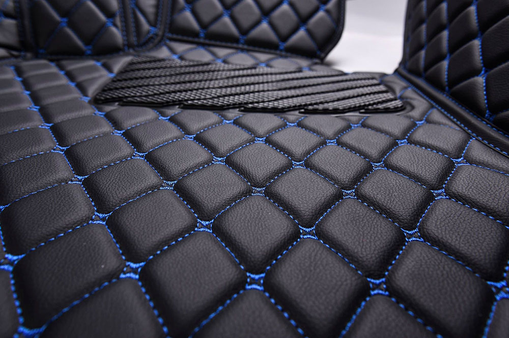 Outlet Black and Blue Stitching Luxury Leather Diamonds Car Floor Mats