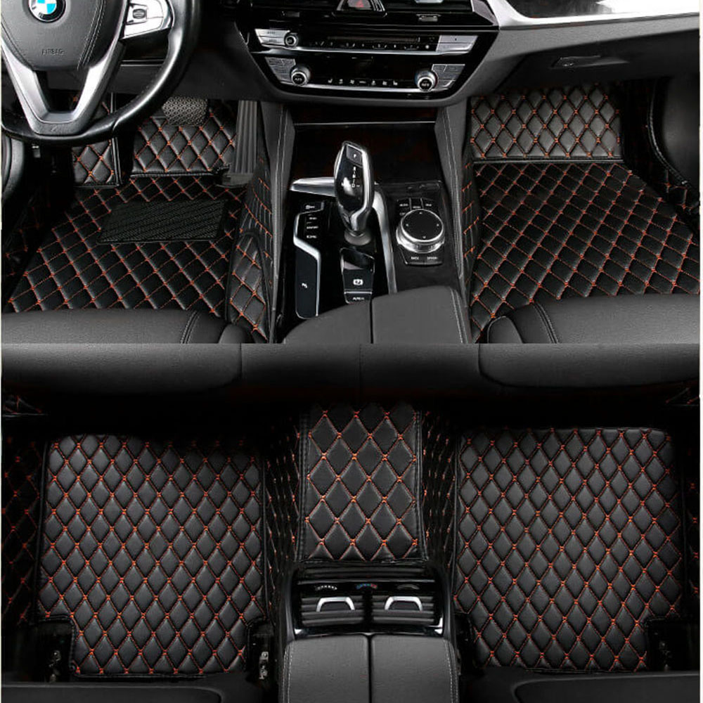 Outlet Black and Orange Stitching Luxury Leather Diamond Car Mats