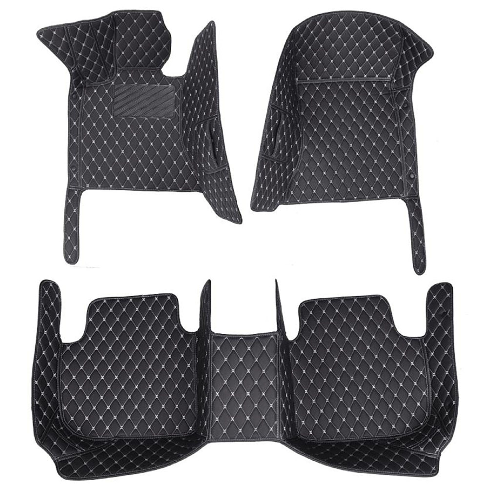 Black and White Stitching Luxury Leather Diamond Car Mats for Smart Fortwo