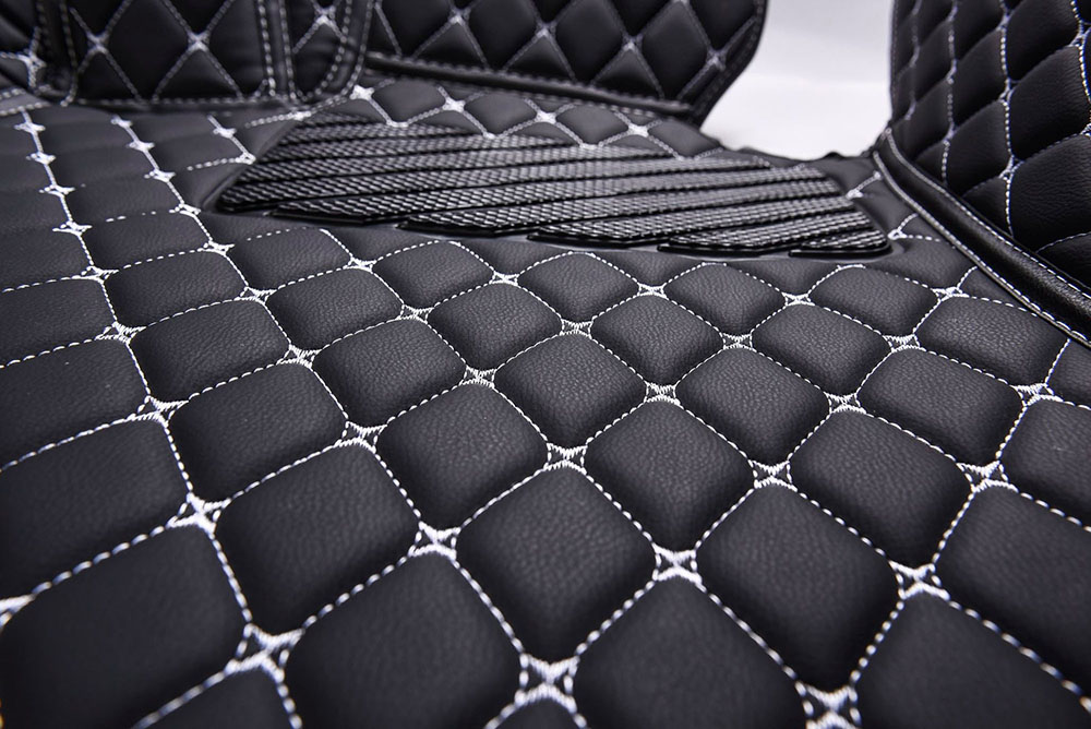 Outlet Black and White Stitching Luxury Leather Diamonds Car Floor Mats