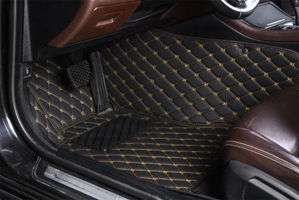Outlet Black and Yellow Stitching Luxury Leather Diamond Car Mats