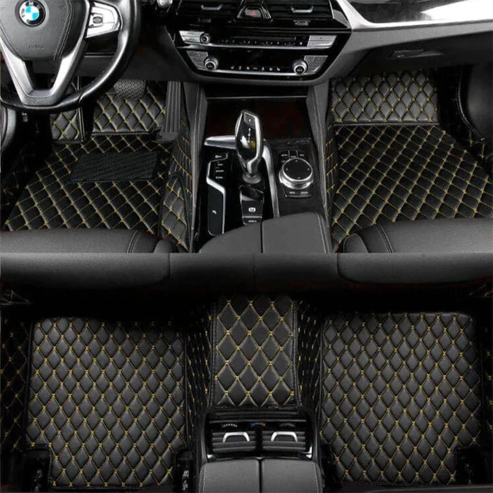 Outlet Black and Yellow Stitching Luxury Leather Diamond Car Mats