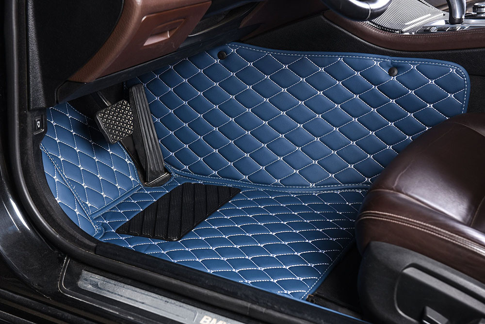 Outlet Blue Luxury Leather Diamond Car Mats