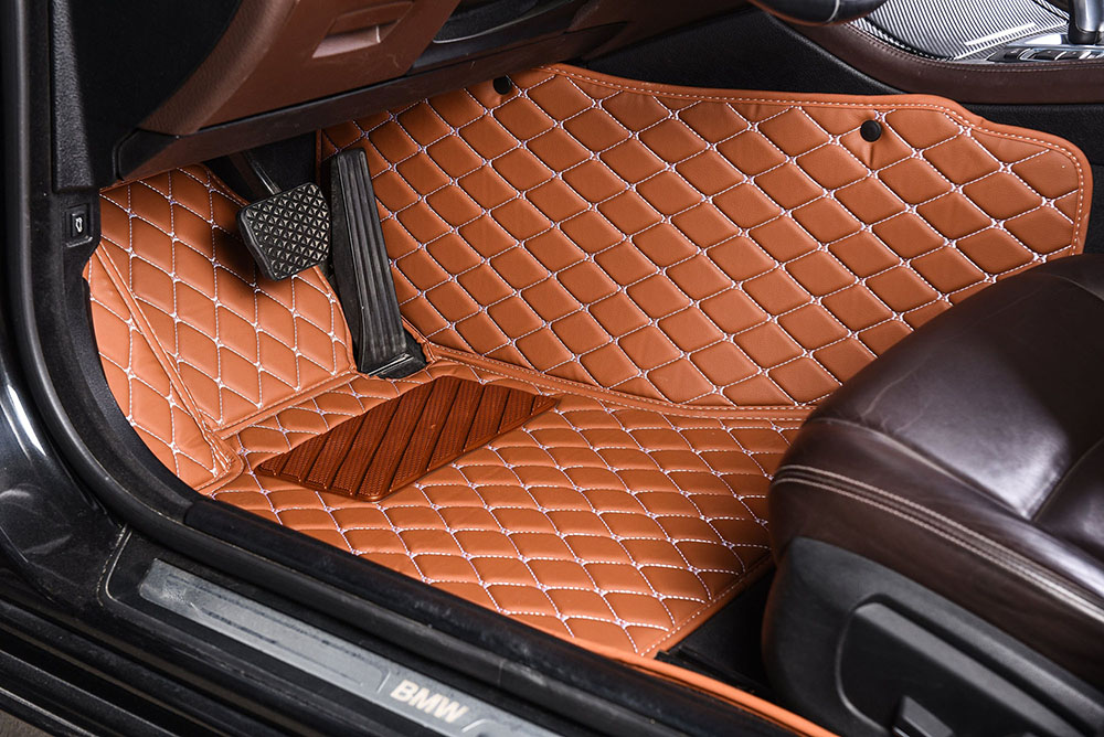 Outlet Brown Luxury Leather Diamond Car Mats
