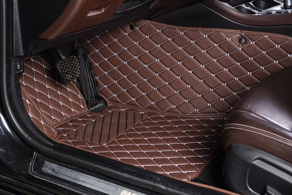 Outlet Dark Brown Luxury Leather Diamond Car Mats