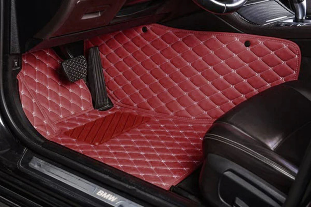 Wine Red Luxury Leather Diamond Car Mats for Smart Fortwo