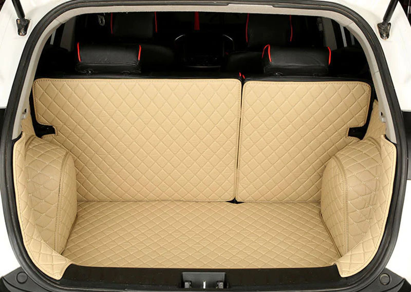 Outlet Beige Full Cover Luxury Leather Diamond Trunk Car Mats