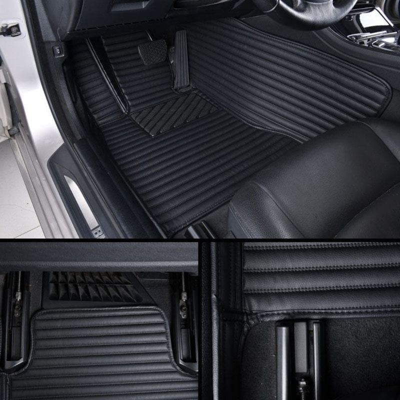 Outlet Black Luxury Leather Stripe Car Mats