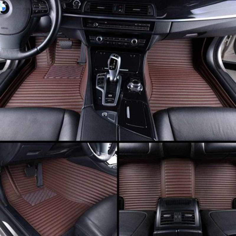 Outlet Dark Brown Luxury Leather Stripe Car Mats