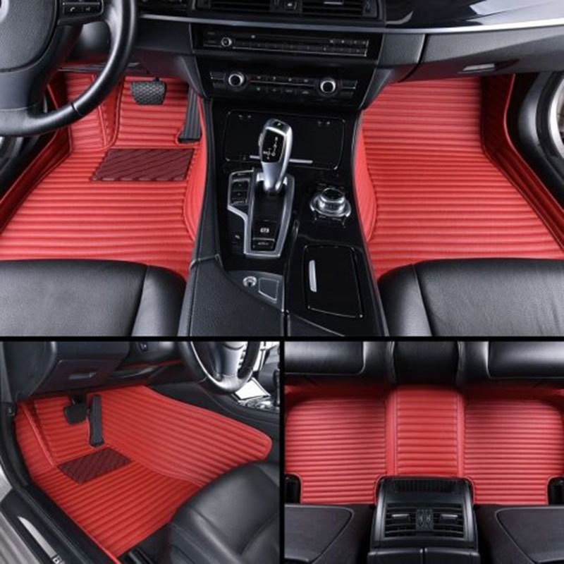 Outlet Maroon Luxury Leather Stripe Car Mats