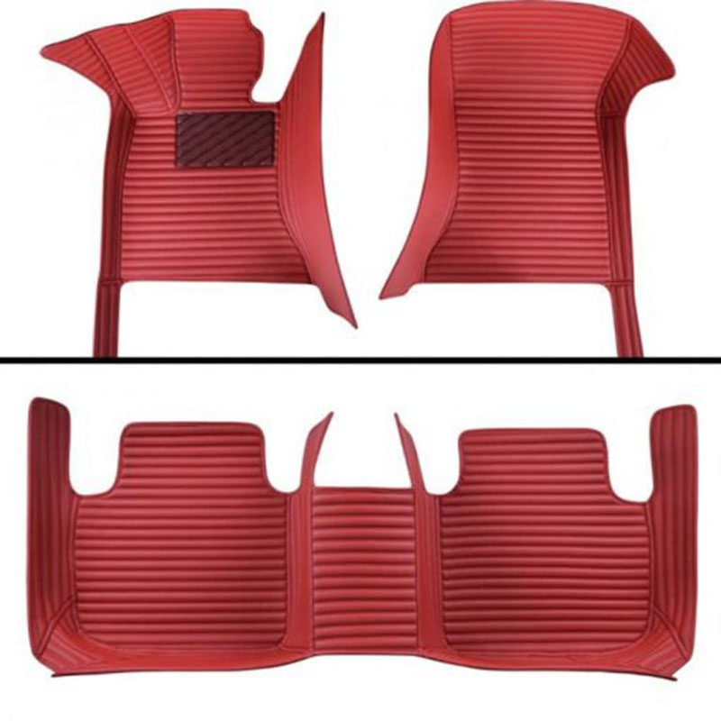 Outlet Maroon Luxury Leather Stripe Car Mats